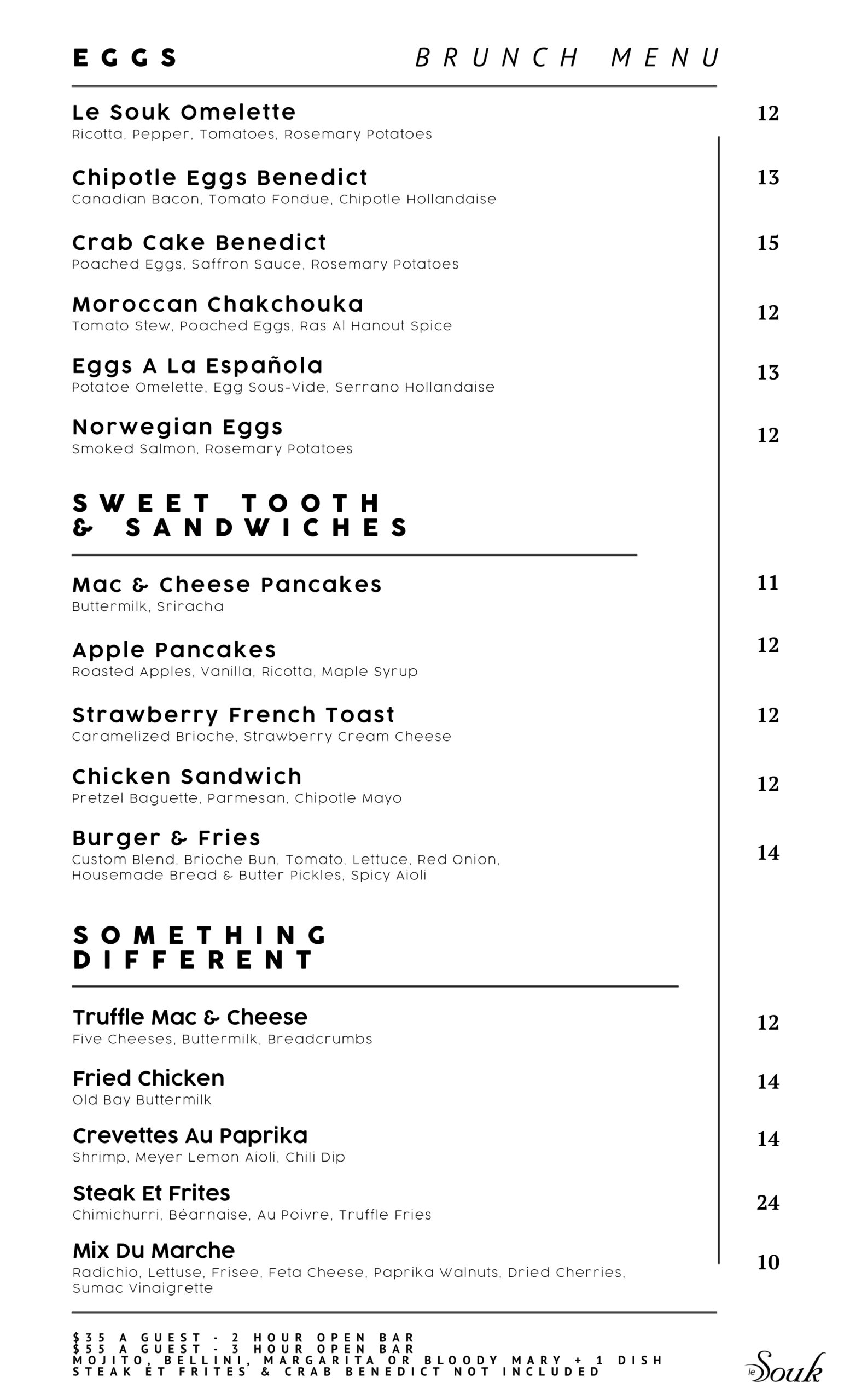 Le Souk brunch menu
